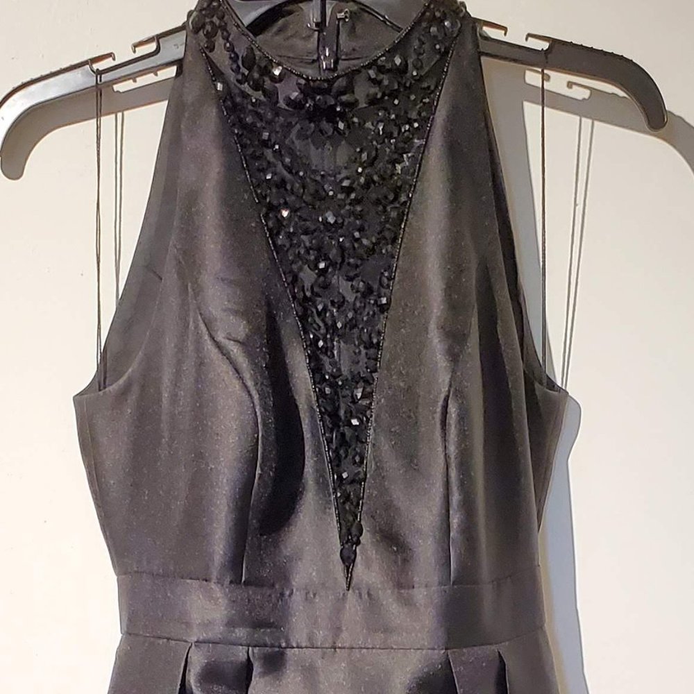 Adrianna Papell Mock Neck Halter Maxi Dress with Sheer Sequin Design, 2 Petite